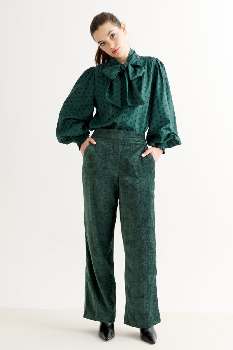Tilde Matte Velvet Straight Cut Trouser - Forest Green