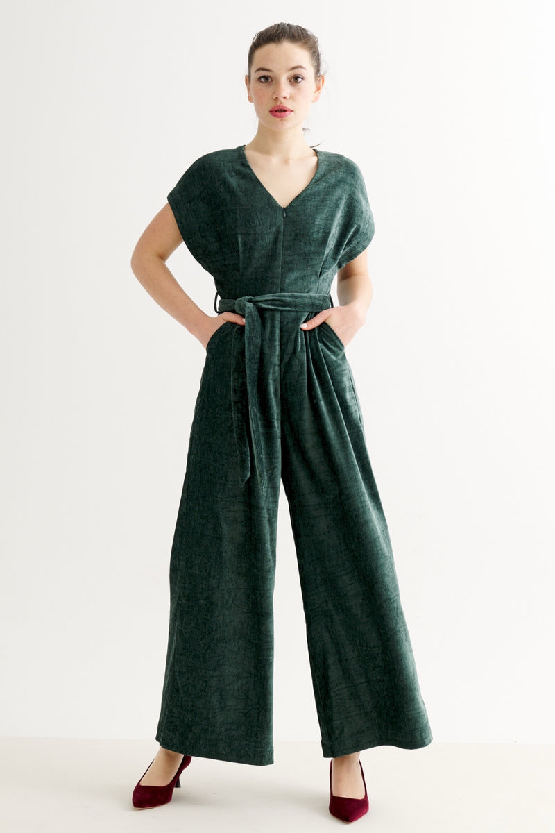 Phoenix Matte Velvet Jumpsuit - Forest Green