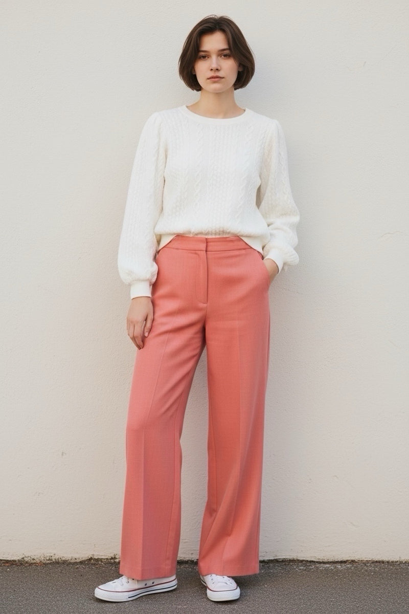 Tilde Linen Mix Straight Leg Trouser- Coral - Front