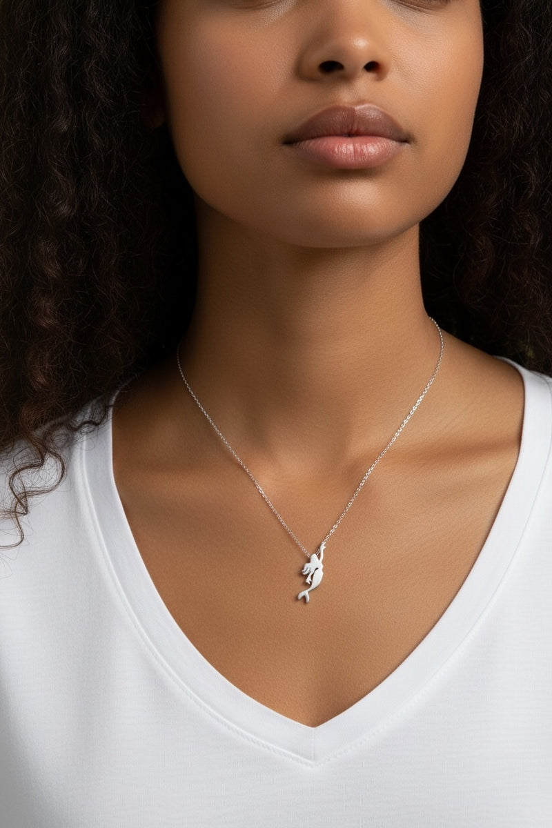 Phoebe Sterling Silver Mermaid Charm Necklace - Front