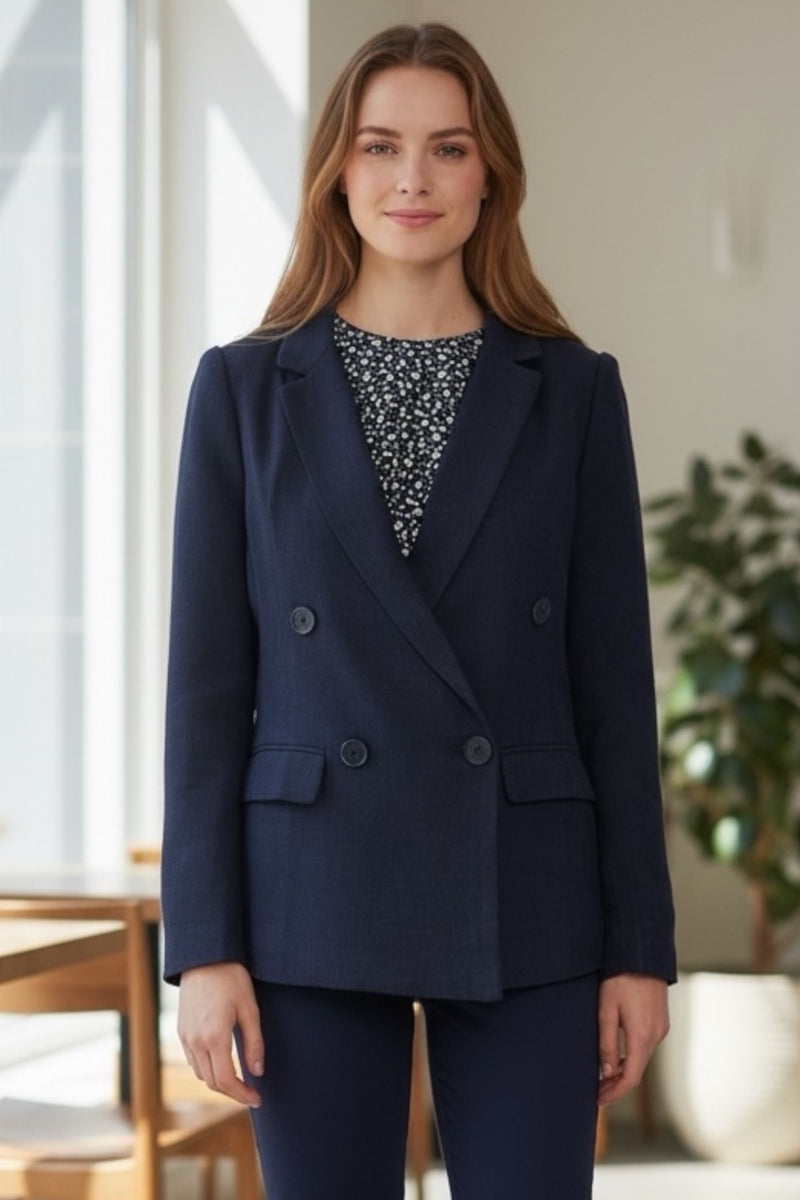 Riley Double Breasted Jacket Navy - Front