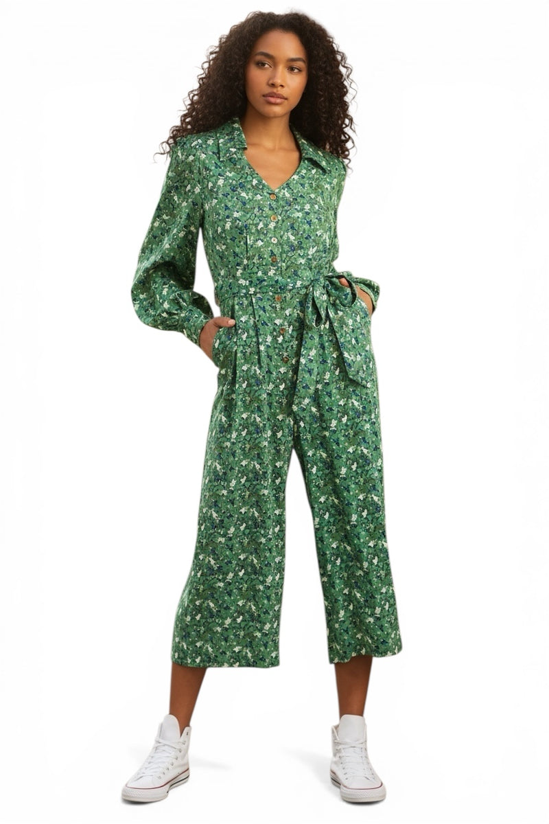 Louche Oski-Cat-Camo Print Long Sleeve Jumpsuit - Front