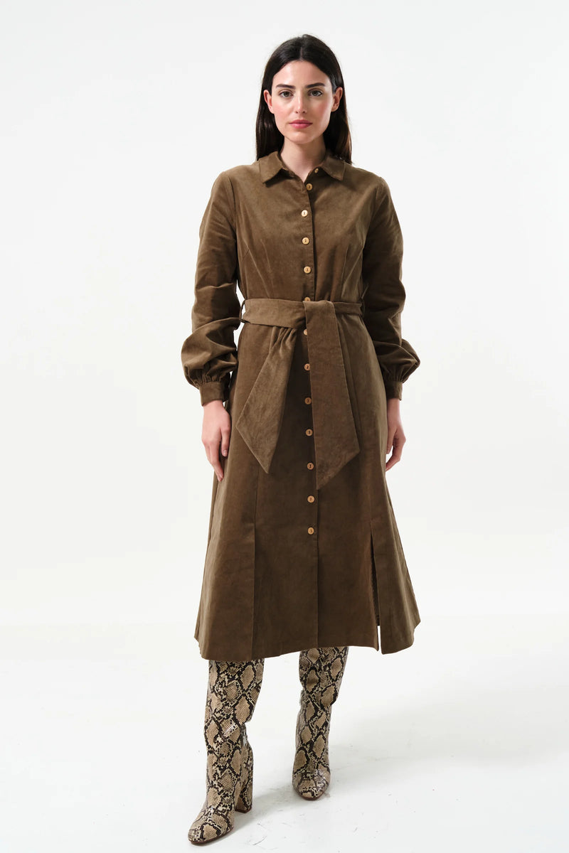 Rebecka Baby Cord Midi Shirt Dress - Mole - Front