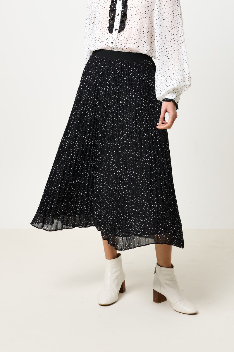 Riley Raindrop Pleated Midi Skirt - Black - Front