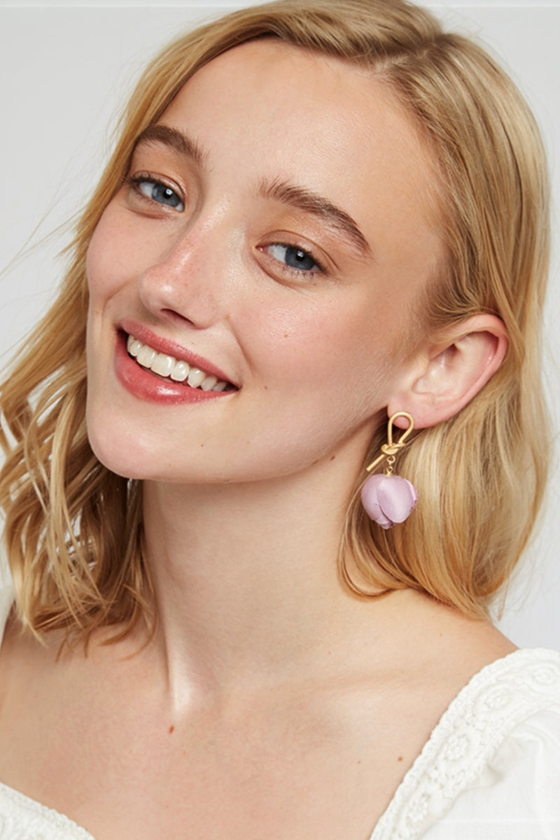 Rosy Dusty Pink Flower Drop Earrings - Front