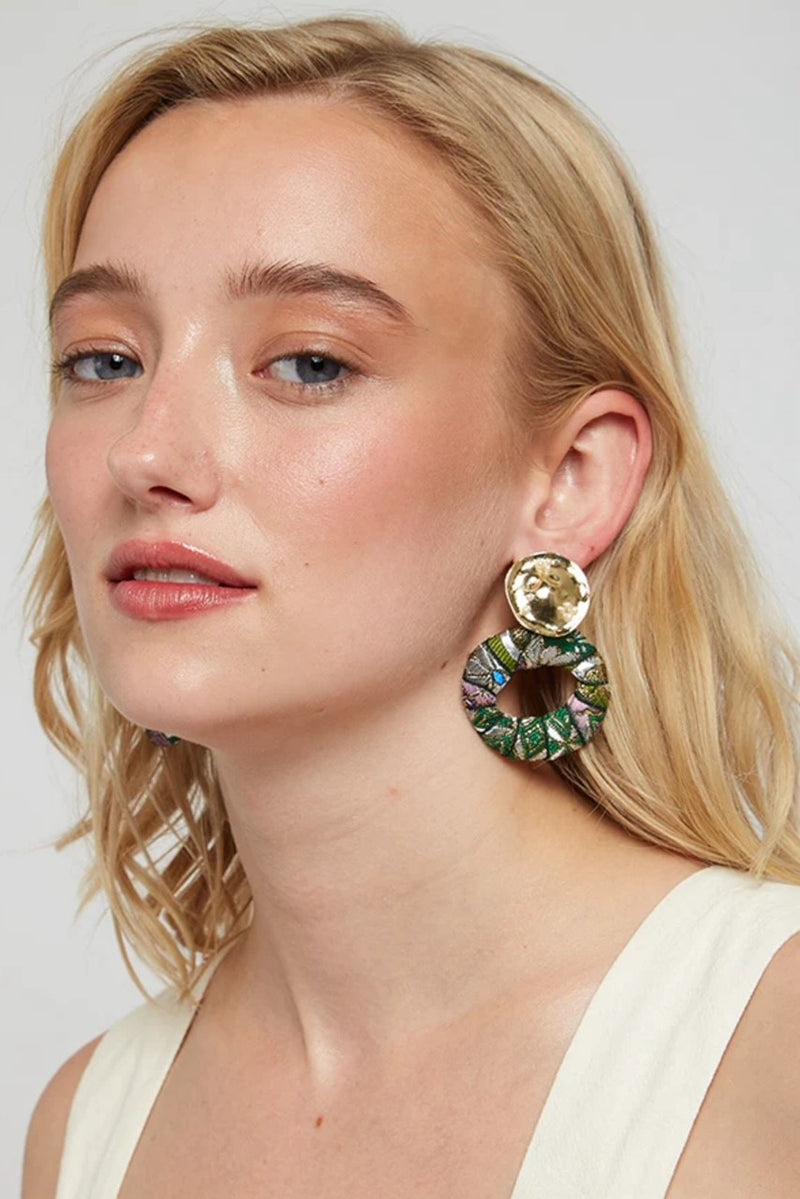 Louche Reuben Oval Shape Earring - Green - Front