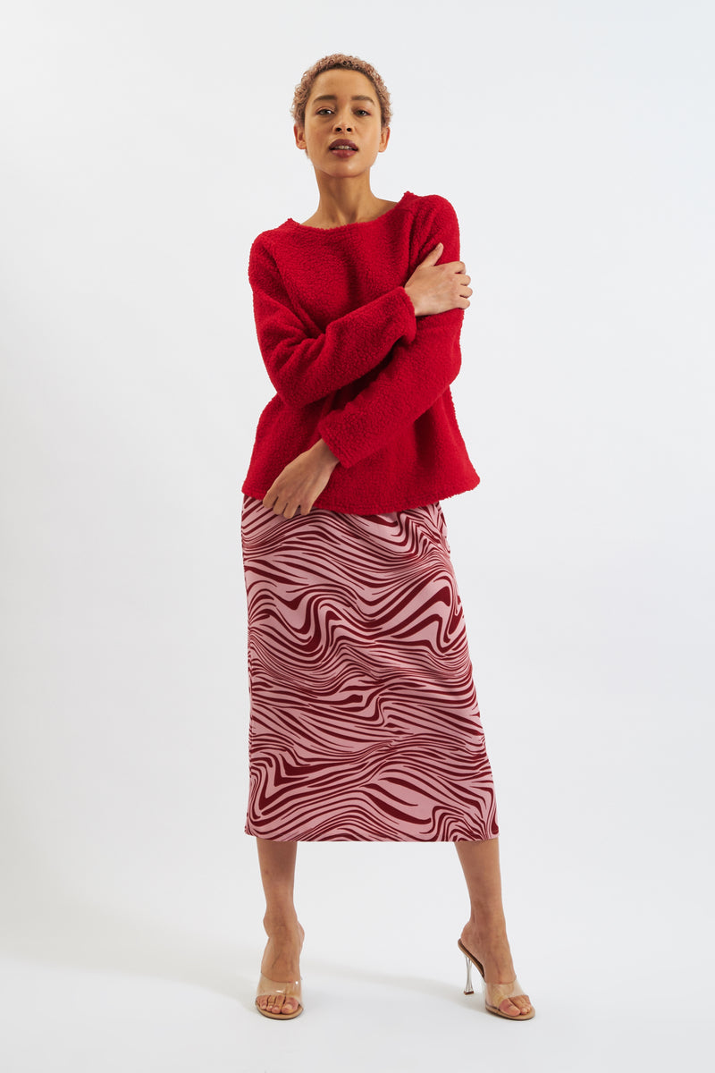 Saro Zebra Pop Print Bias Midi Skirt - Pink - Front