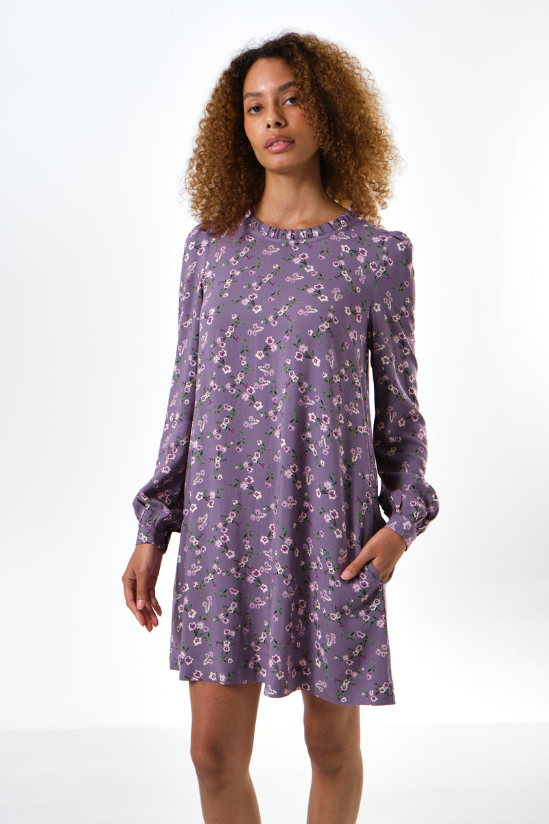 Sola Naïve Posy Print Long Sleeve Mini Dress - Violet - Front