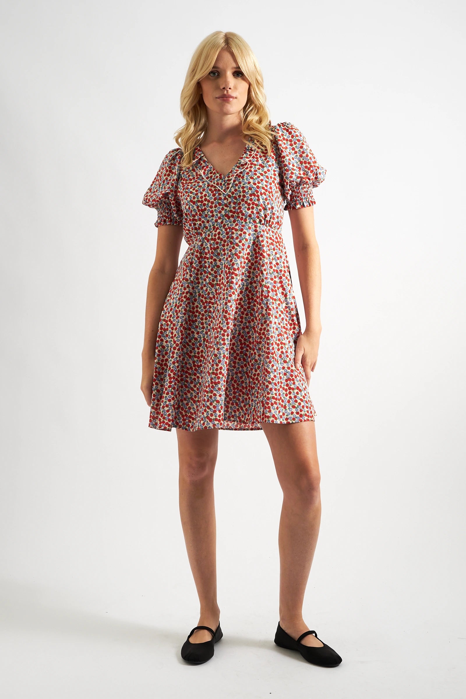 Solyne Strawberry Fields Print Frill V Neck Mini Dress Louche