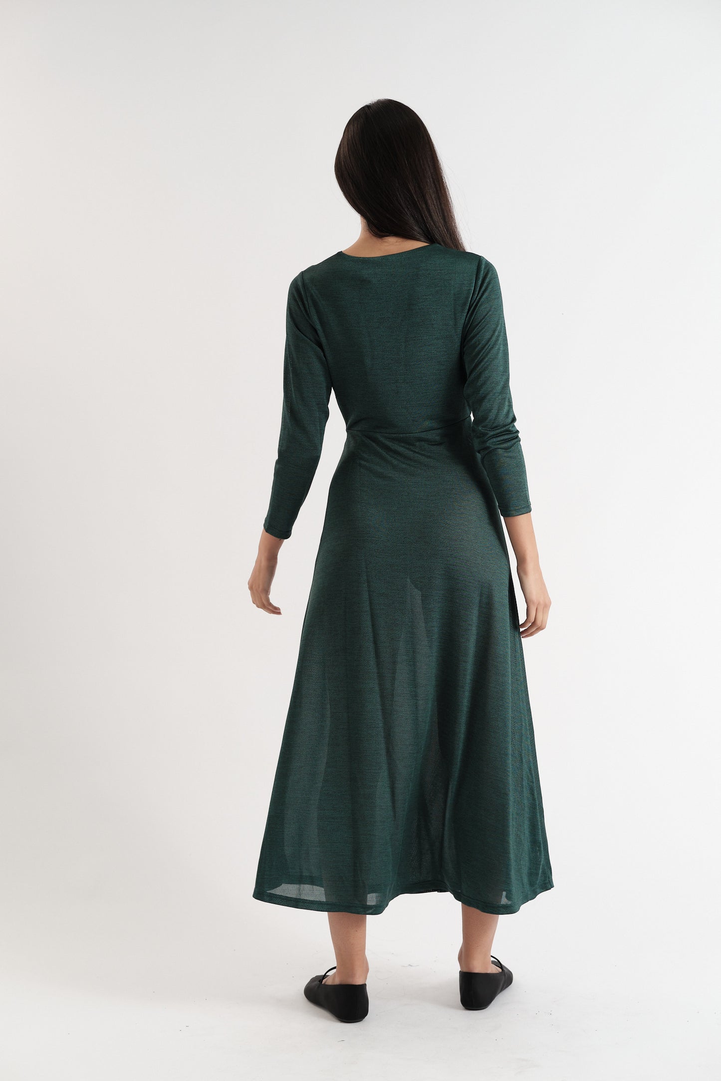Sona Marl Faux Wrap Midi Dress in Green