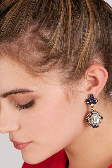 Stephanie Navy Jewel Drop Earrings - Styled