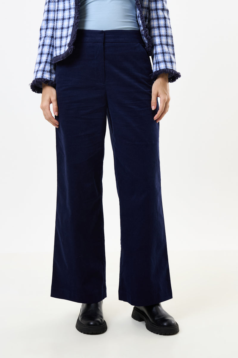 Tilde Lightweight Baby Cord Wide Leg Trousers - Navy - Front