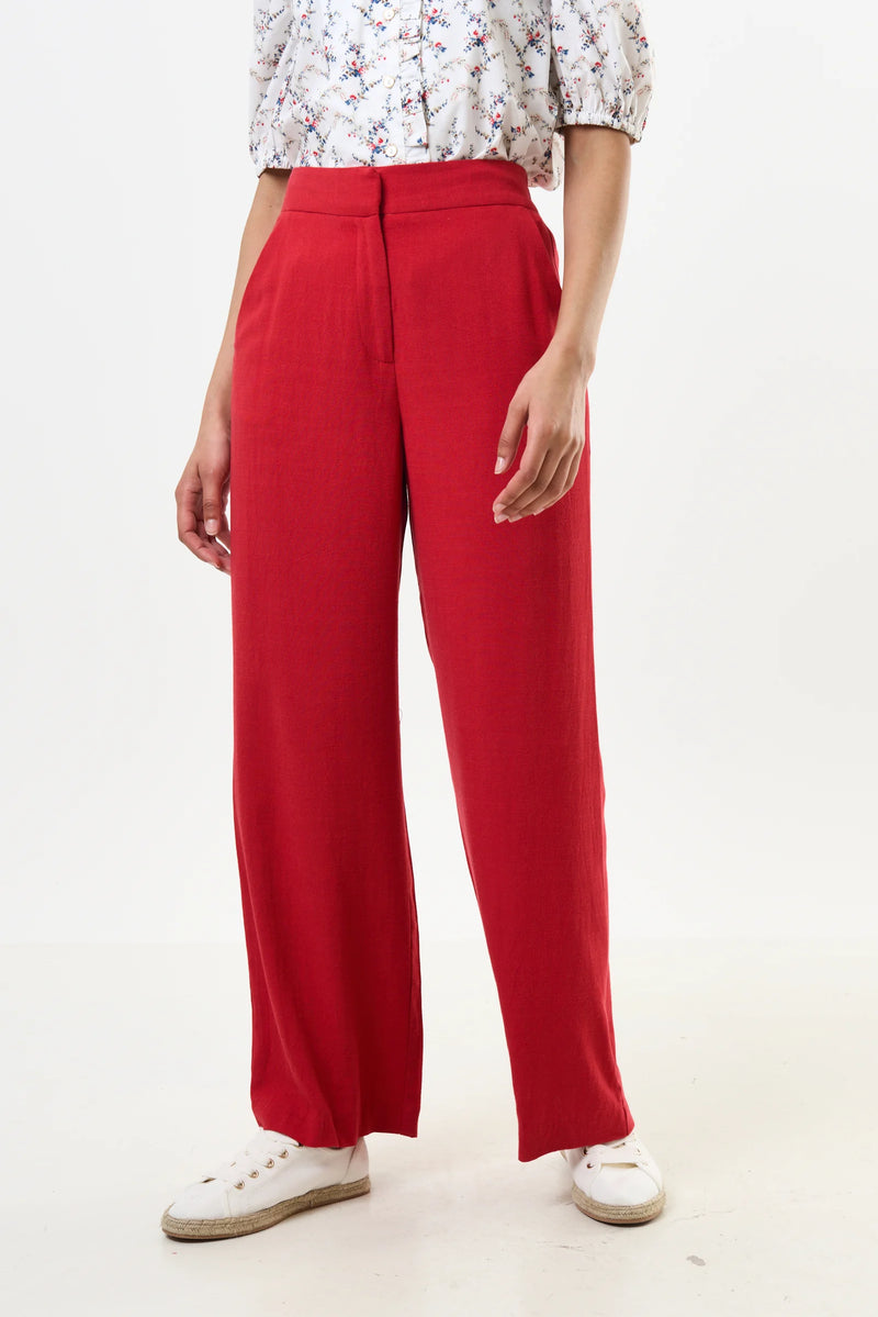 Tilde Linen Mix Wide Leg Trousers - Red - Front
