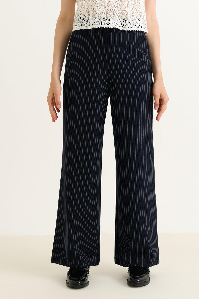 Tilde Navy Pinstripe Straight Leg Trouser - Front