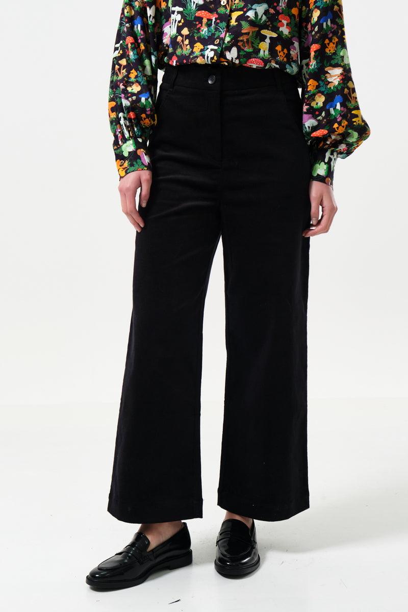 Tim Baby Cord Straight Cut Trousers - Black - Front