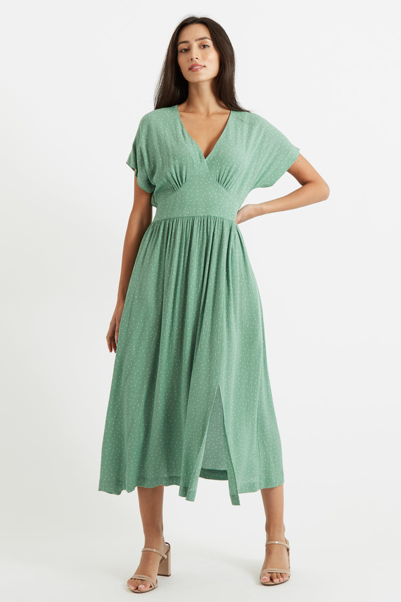 Unity Petite Dot V-Neck Midi Dress - Front