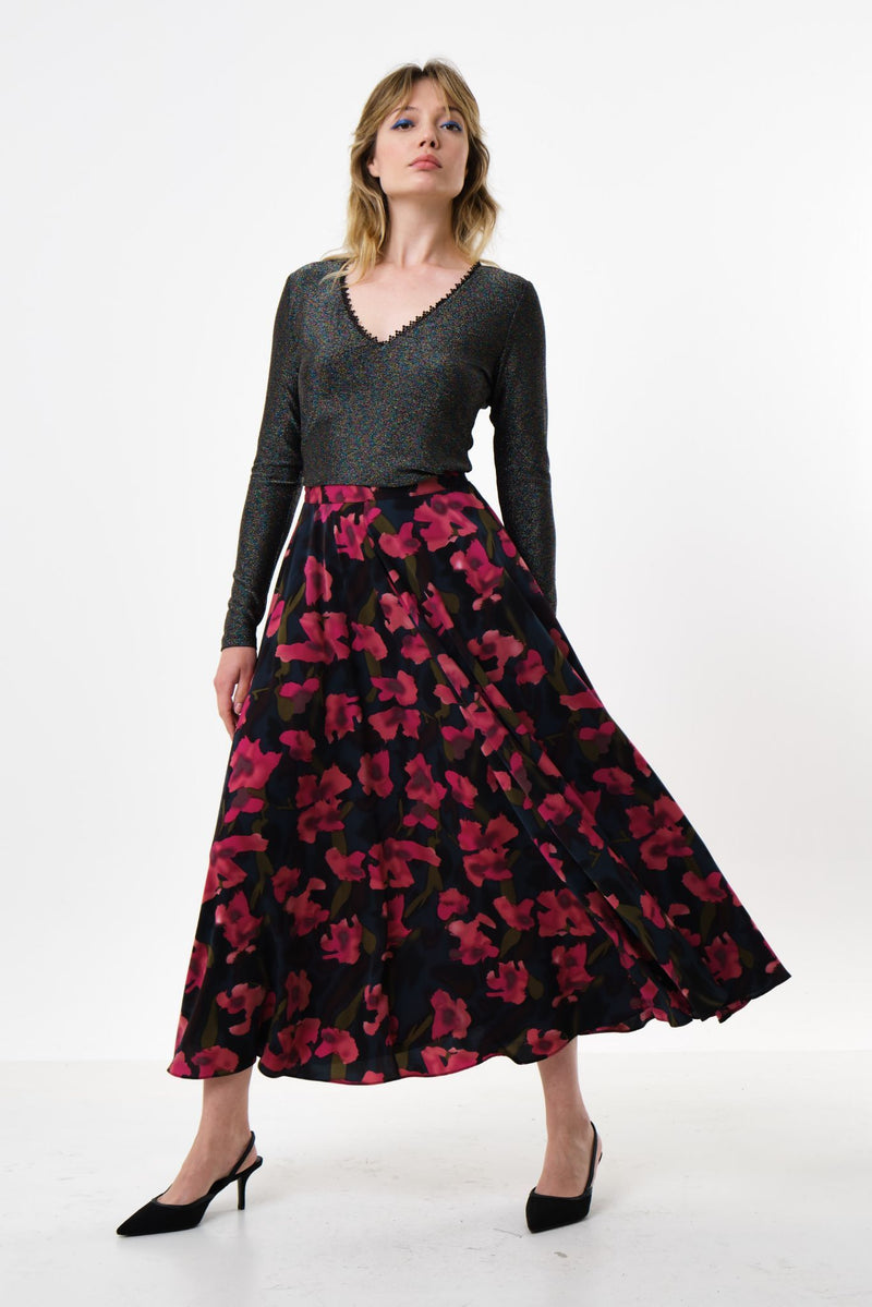 Anza Watermark Floral Print Midaxi Skirt - Front