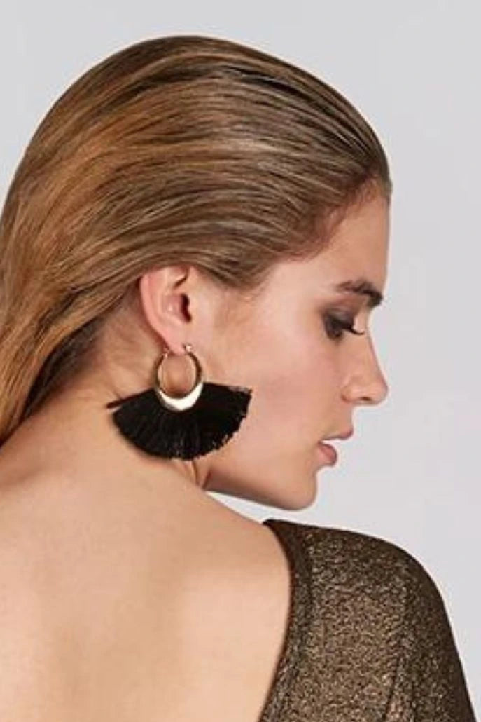 Daisy Half Circle Tassel Gold Earrings - Front