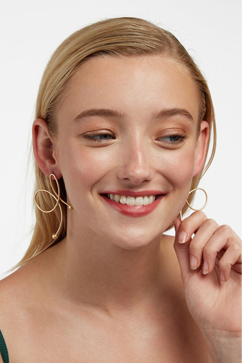Zina Swirl Statement Gold Earrings - Front