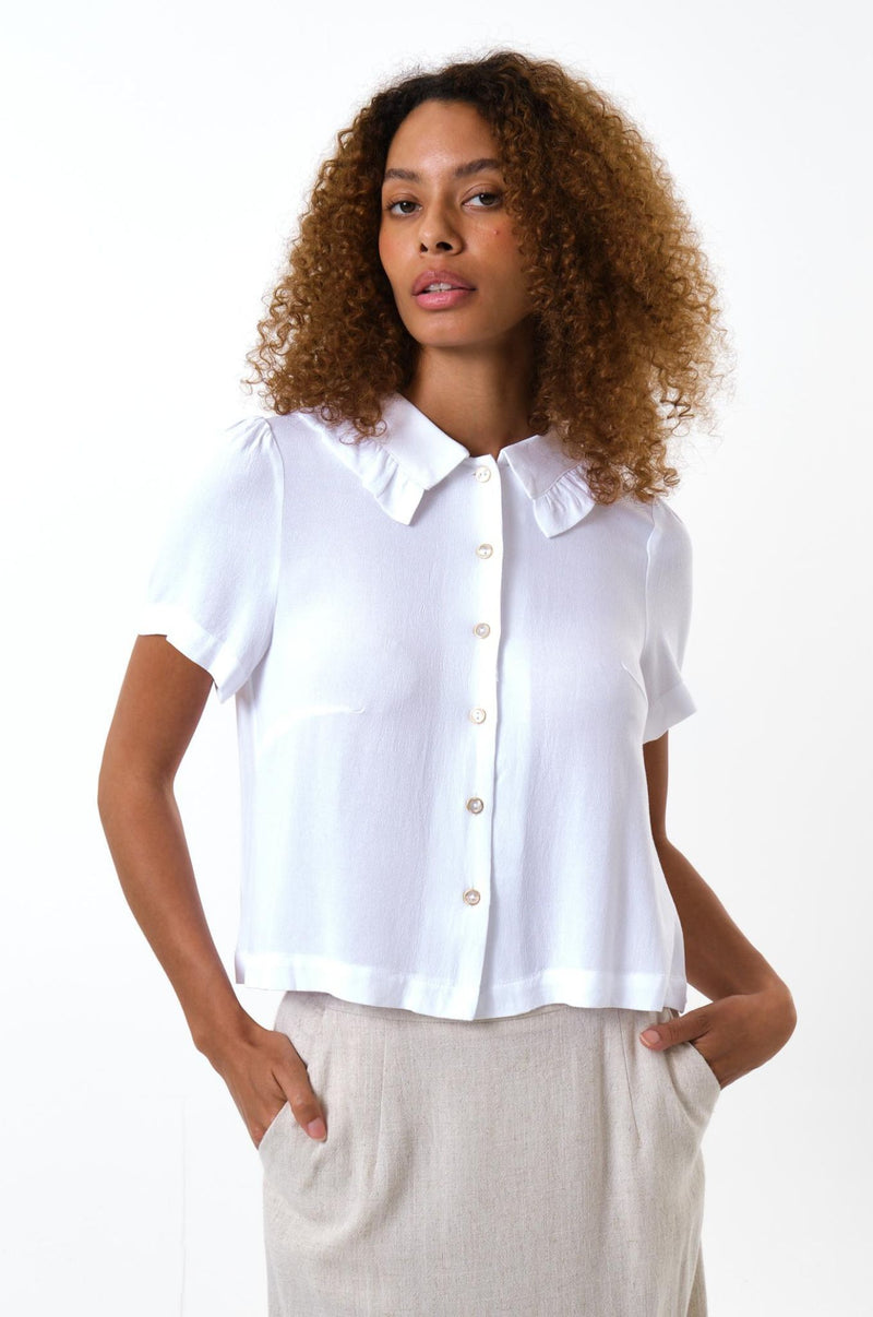 Padma Ruffle Collar Short Sleeve Blouse - Front