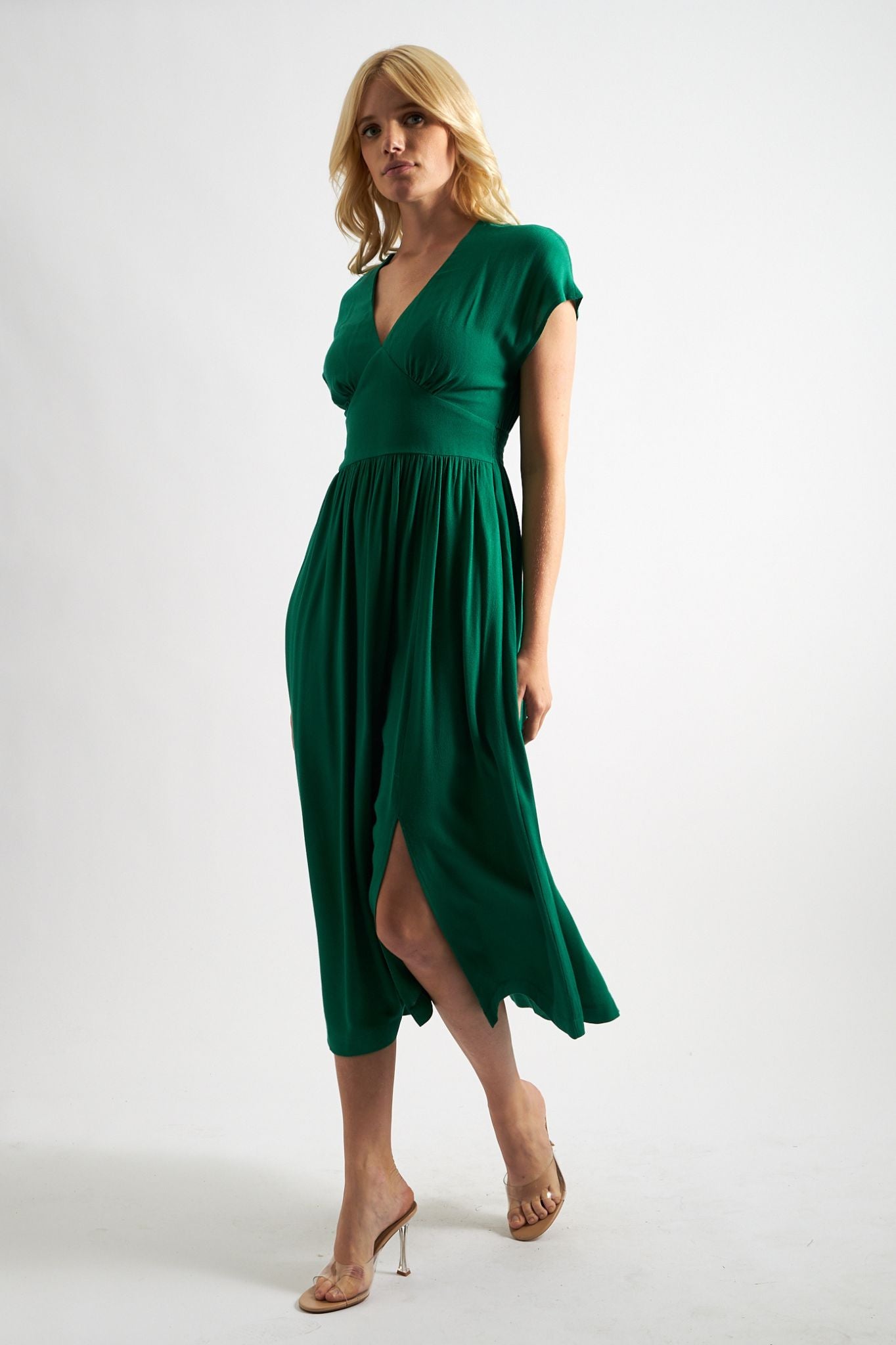Green crepe dress hot sale