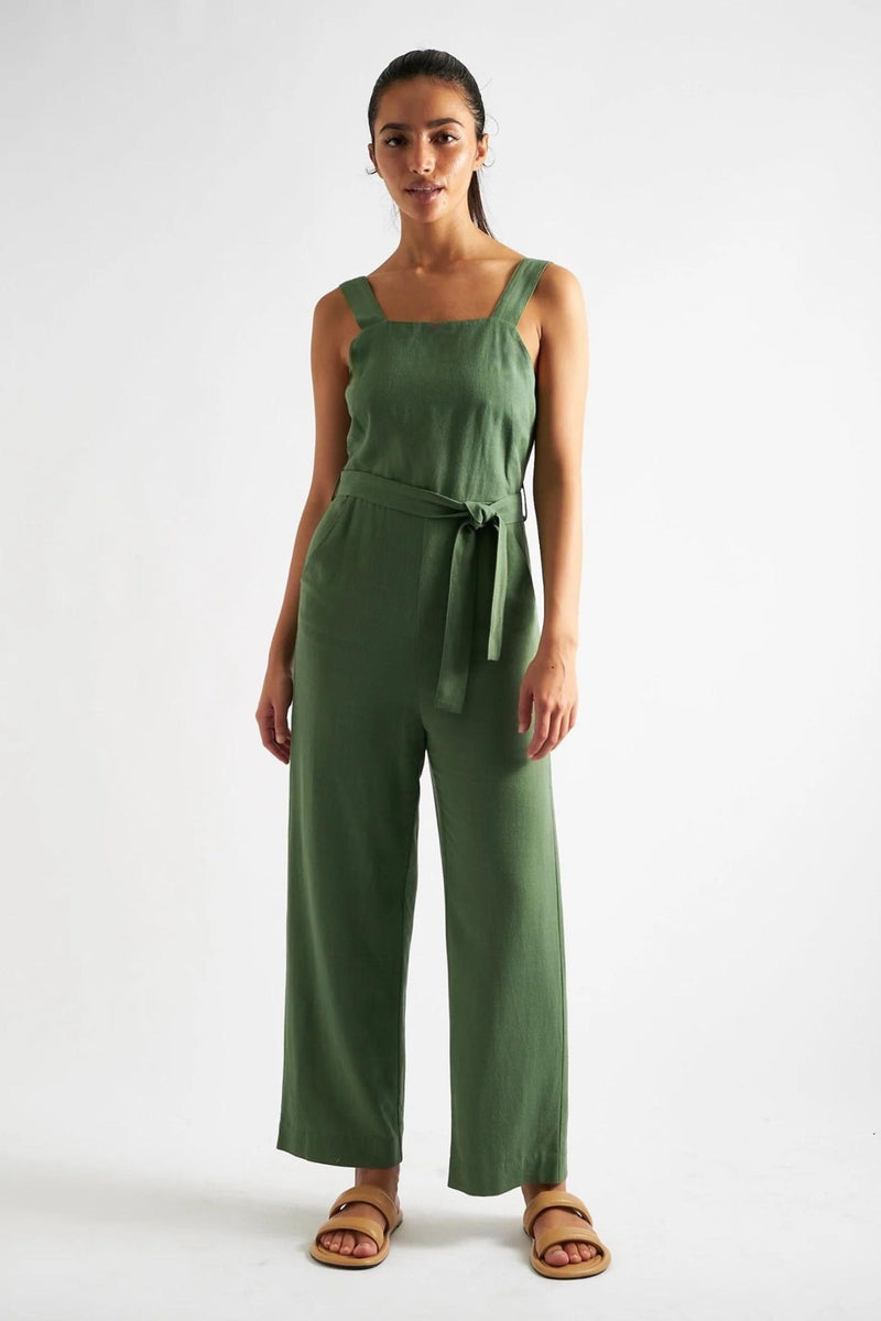 Dawson Linen Mix Strappy Jumpsuit - Green - Front