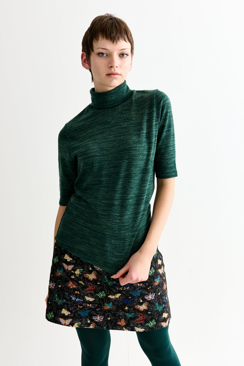 Vista Sustainable Marl Short Sleeve Polo Neck Top - Green - Front