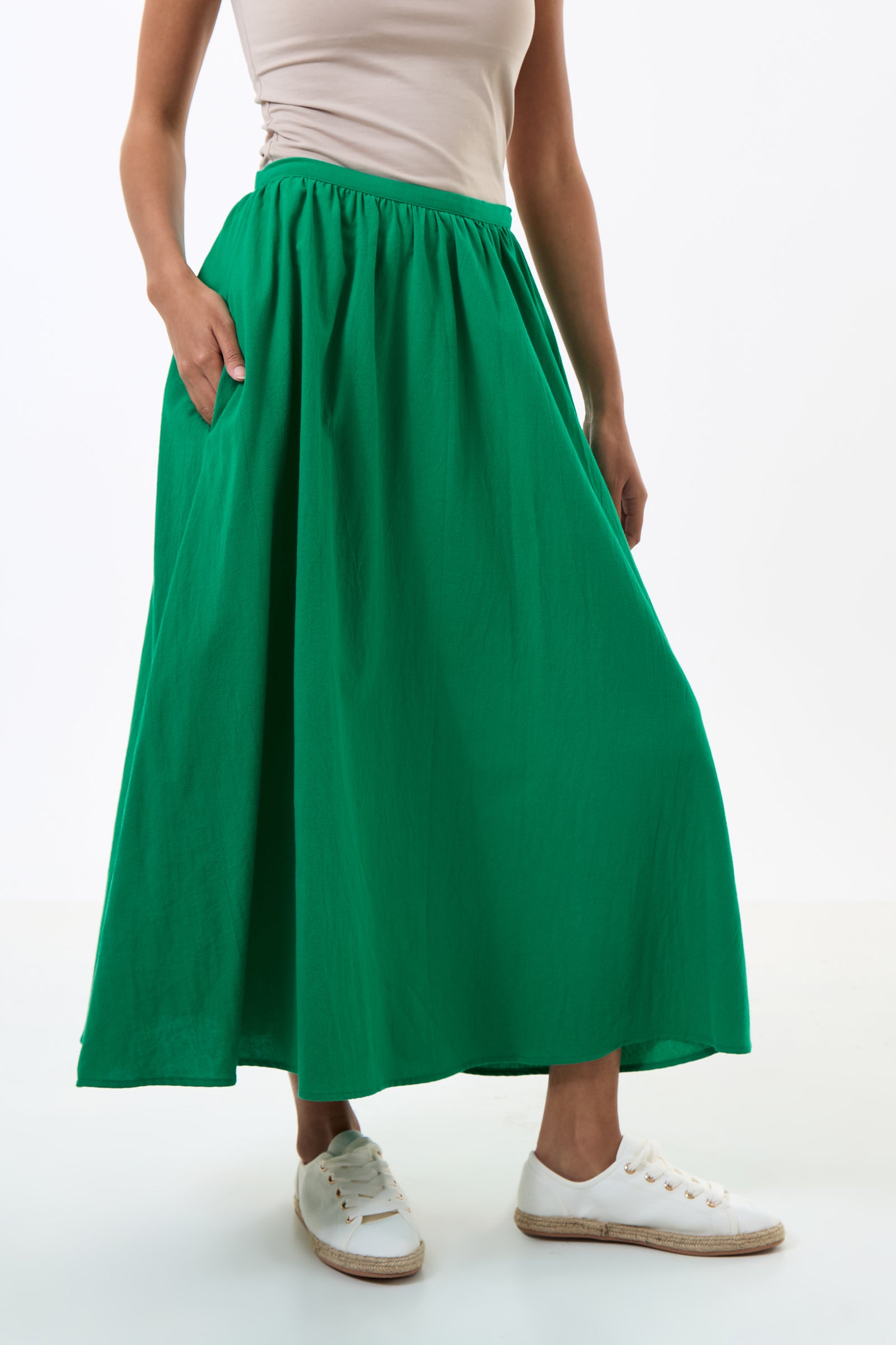 Zoeline Recycled Cotton Midaxi Skirt Green Louche