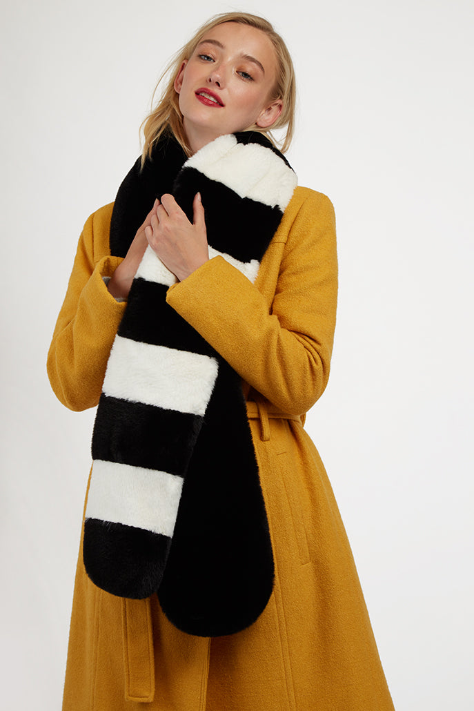 Lotan Black and White Faux Fur Scarf - Front