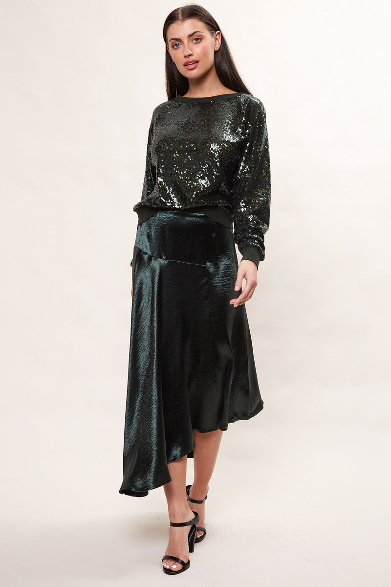 Louche Carole Satin Asymmetric Midi Skirt - Front