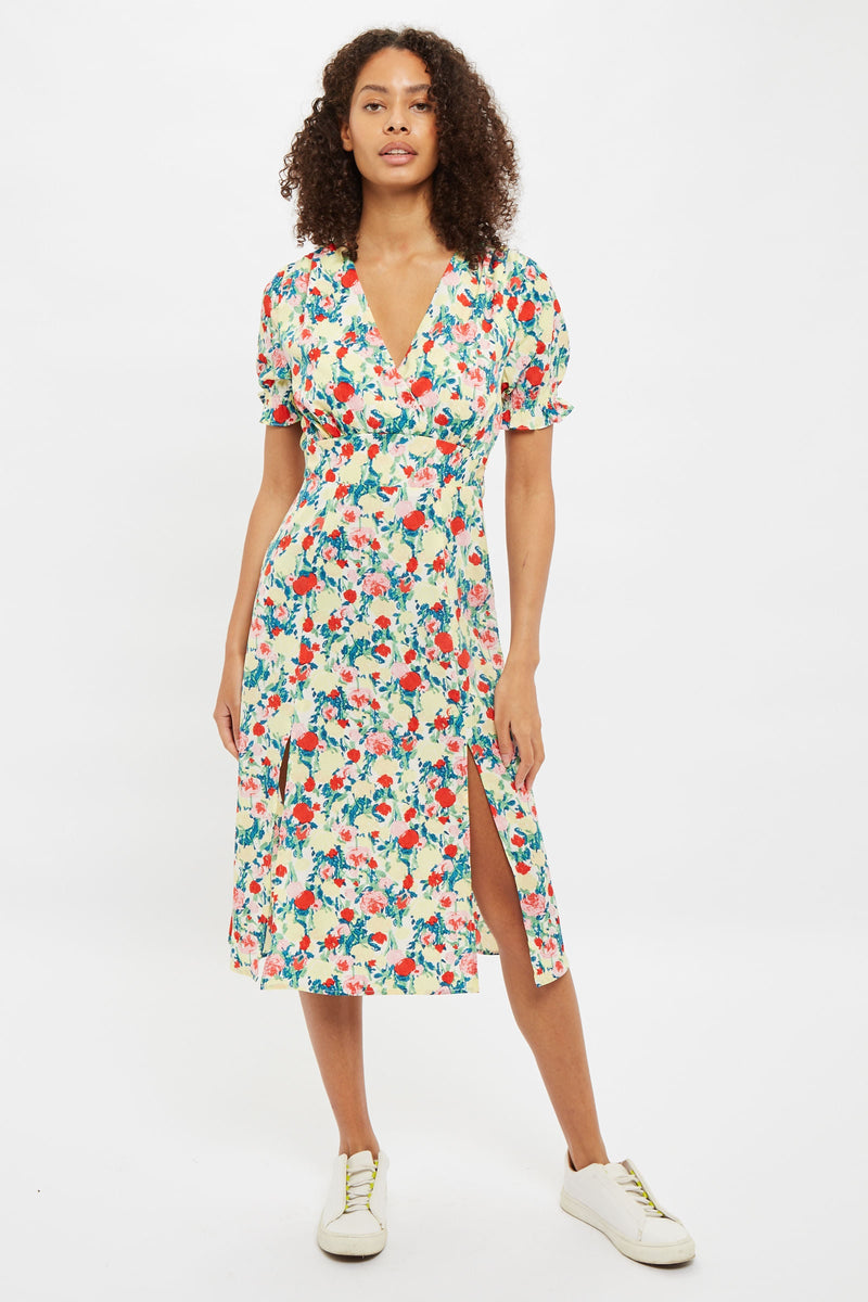 Louche Corina Monet Flower Print Short Sleeve Midi Dress - Front