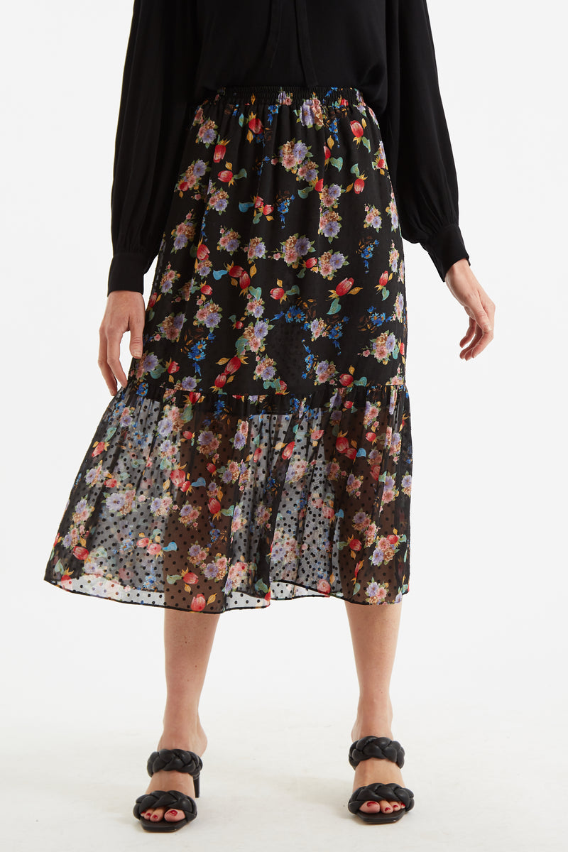 Louche Dasha Carpathian Florals Print Tiered Midi Skirt - Front