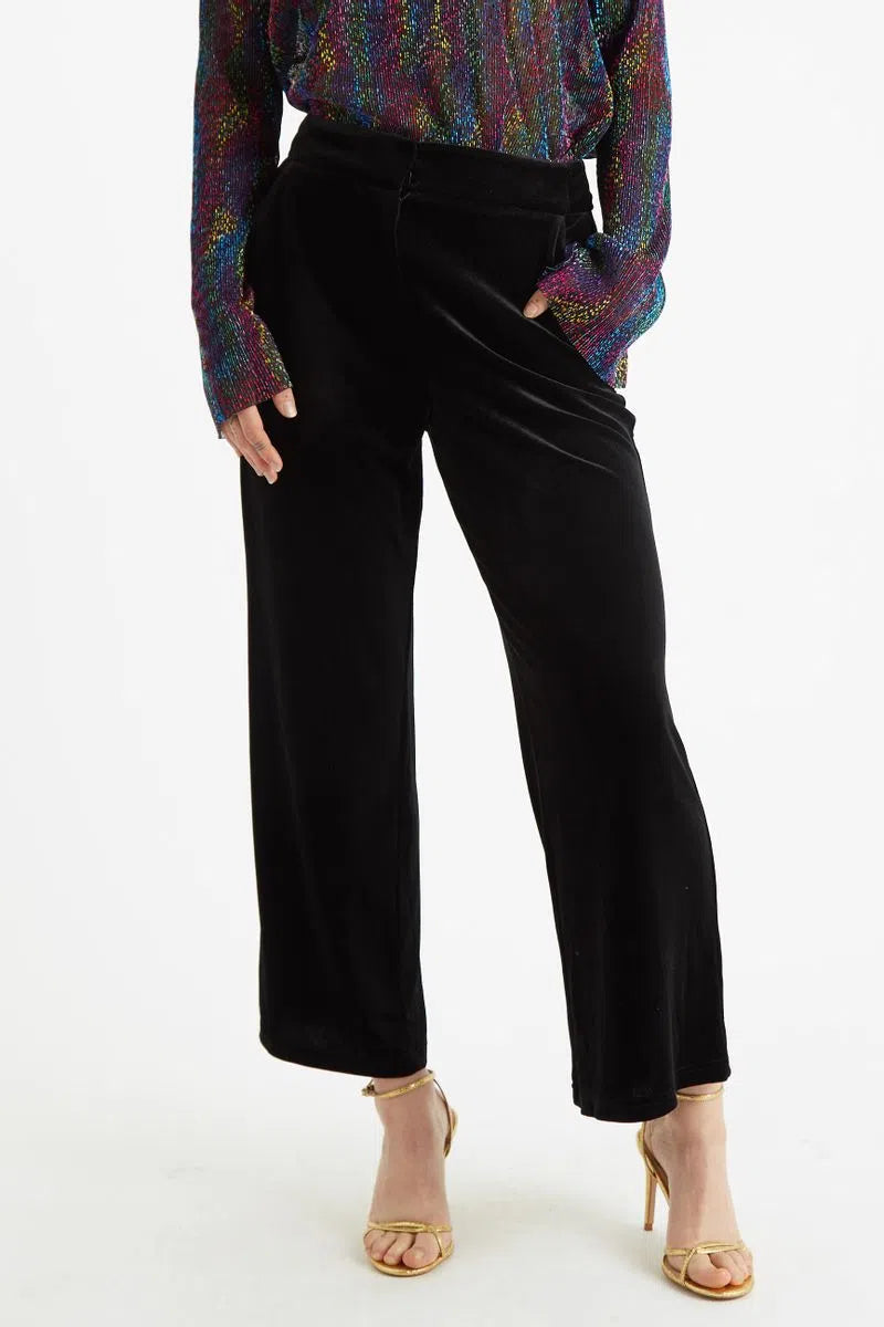 Elina Velvet Straight Leg Trouser Black - Front