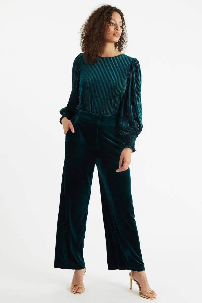 Elina Velvet Straight Leg Trouser Petrol - Front