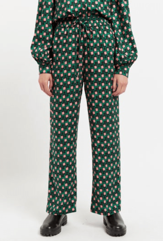 Louche Emmanuella Retro Cubes Print Pyjama Style Trouser - Front