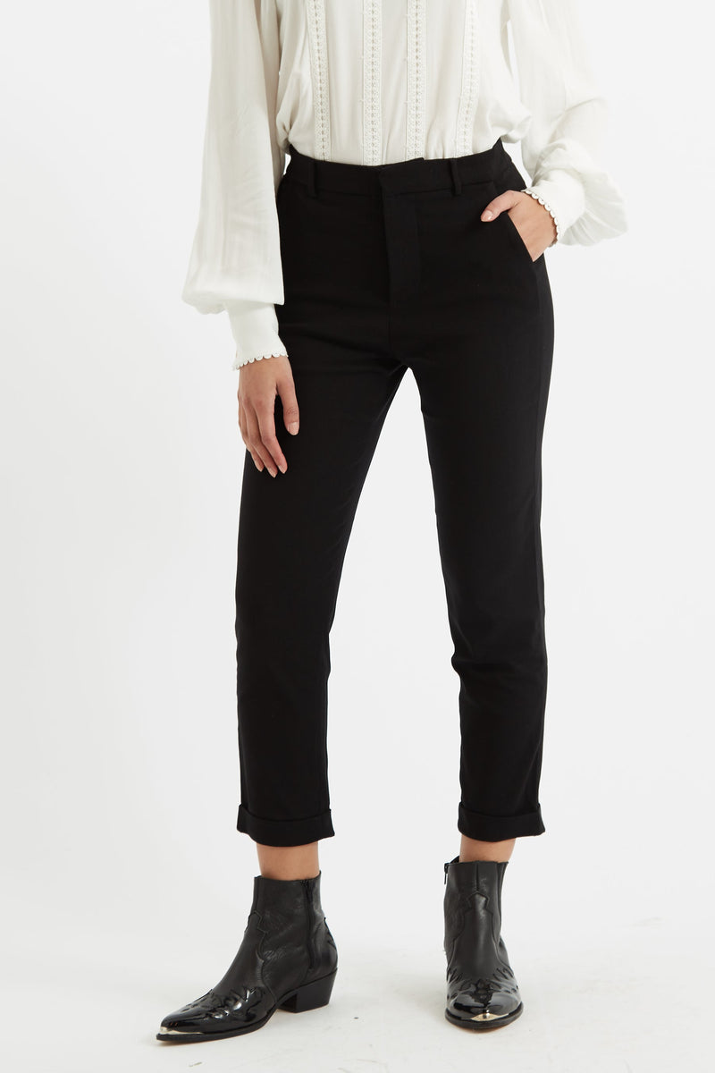 Louche Jaylo Slim Fit Cropped Trouser - Black - Front