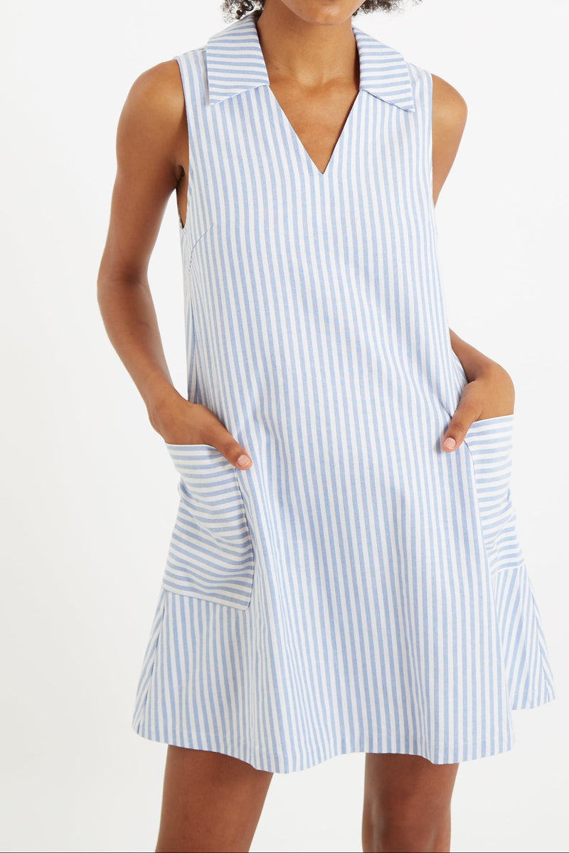 Jerrika Sail Stripe A Line Mini Dress Blue - Front