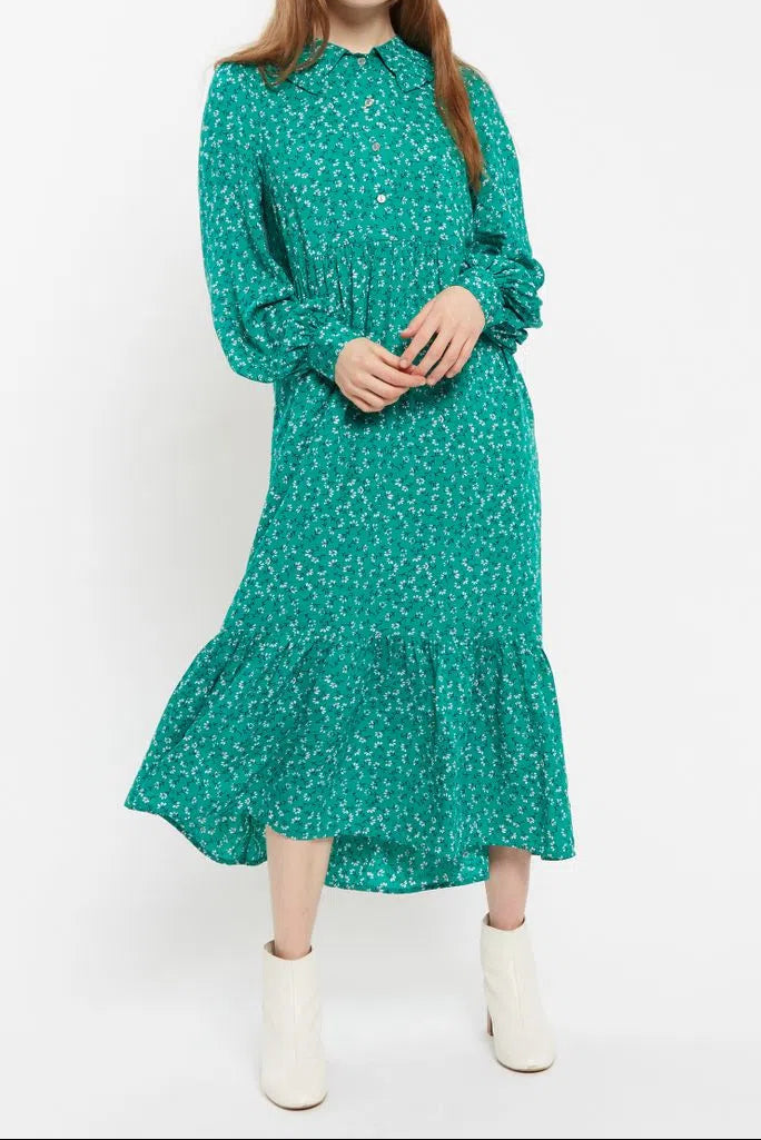Louche Lif Naive Ditsy Print Tiered Long Sleeve Midi Dress - Front