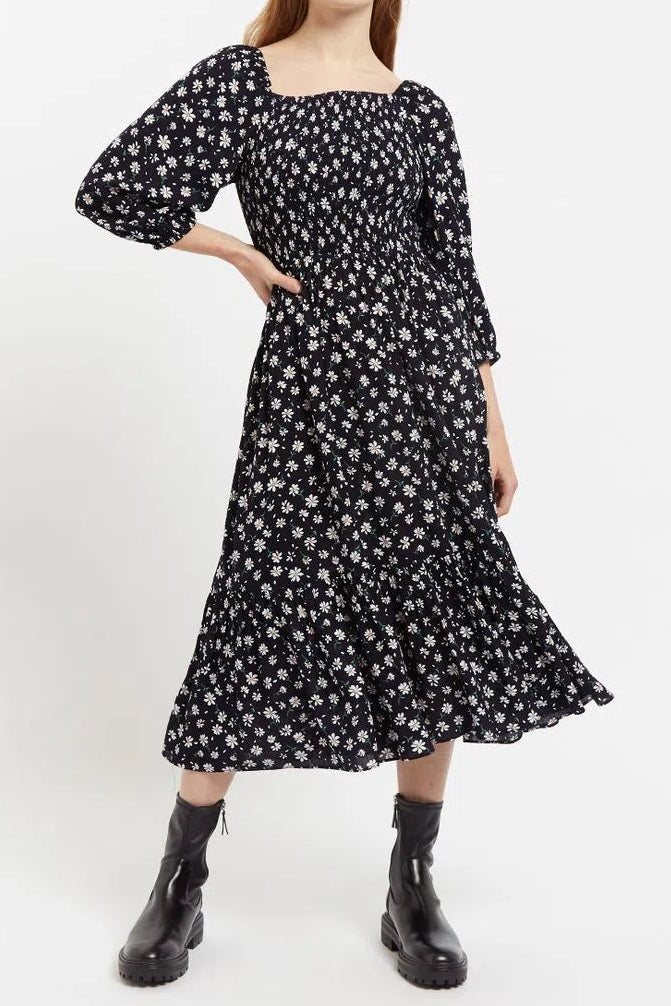 Loe Daisy Drop Bardot Midi Dress - Front