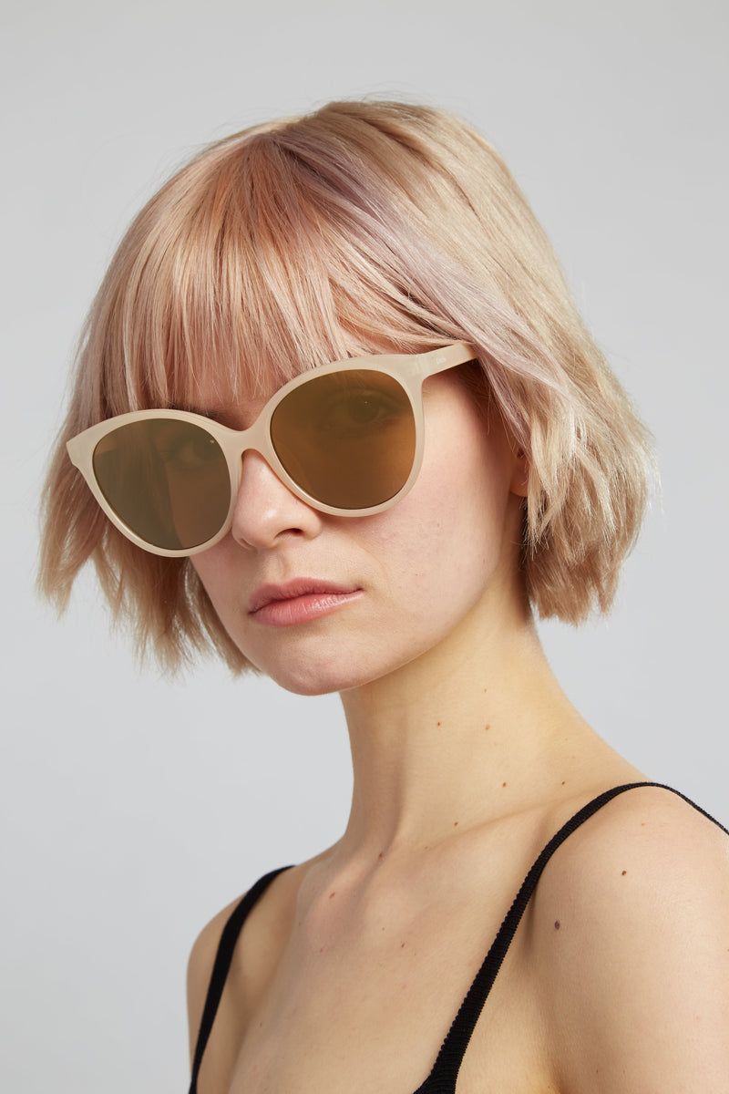 Louche Lilly Round Cat Eye Sunglasses Nude - Front