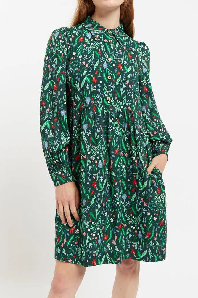 Louche Melly Folk Floral Print Long Sleeve Button Through Mini Dress