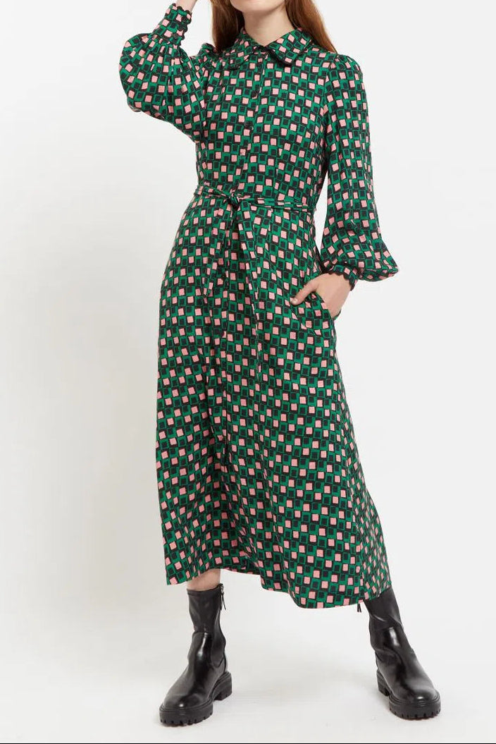 Louche Tabitha Retro Cubes Print Midi Shirtdress - Front
