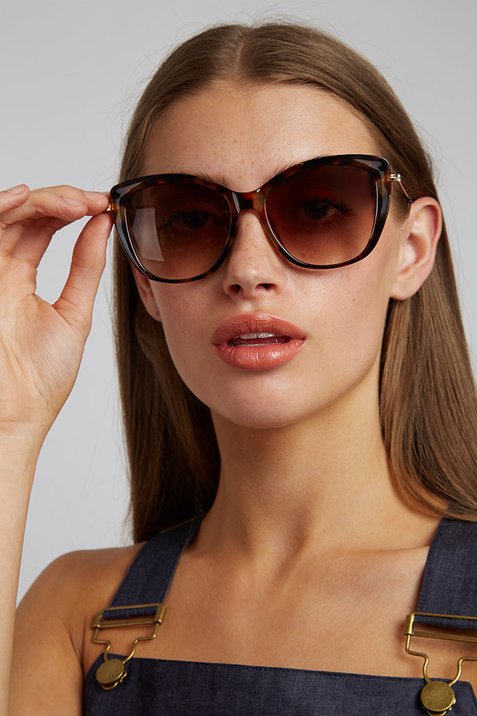 Louche Sam Cat Eye Sunglasses Metal Sides - Tortoiseshell - Front