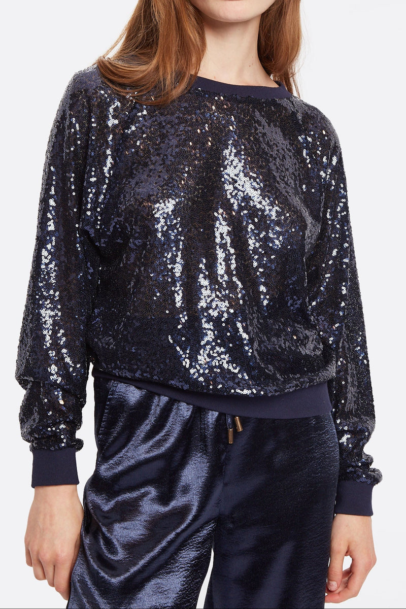 Ulla Sequin Sweatshirt - Navy - Front