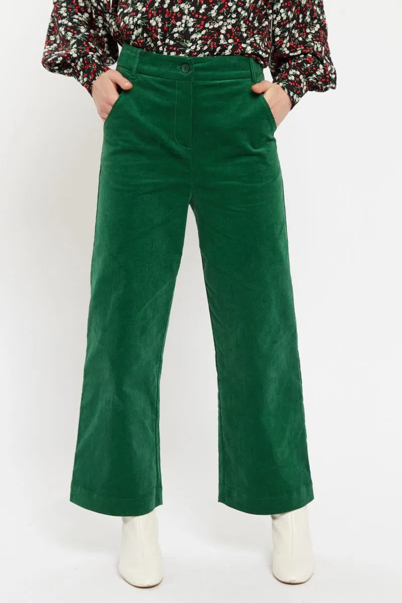 Tim Baby Cord Straight Cut Trousers - Green - Front