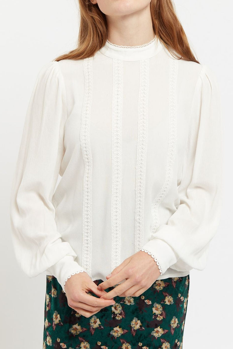 Enni Lace Trim Long Sleeve Blouse - Front