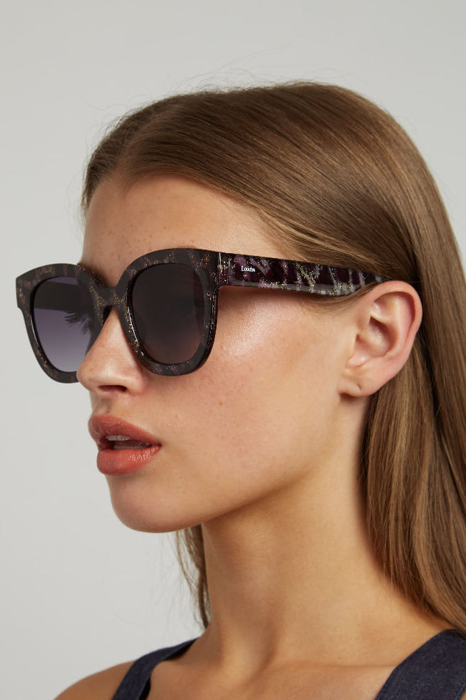 Louche Zabi Glitter Tortoise Shell Sunglasses Purple - Front