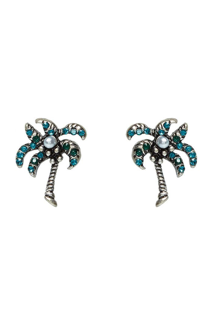 Nellie Palm Tree Green Stud Earrings - Front