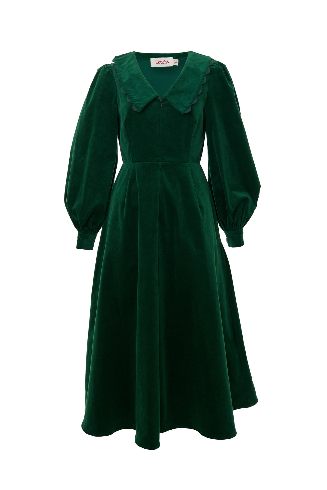 Alva Babycord Long Sleeve Midi Dress - Dark Green Louche Alva Babycord Long Sleeve Midi Dress - Dark Green Louche