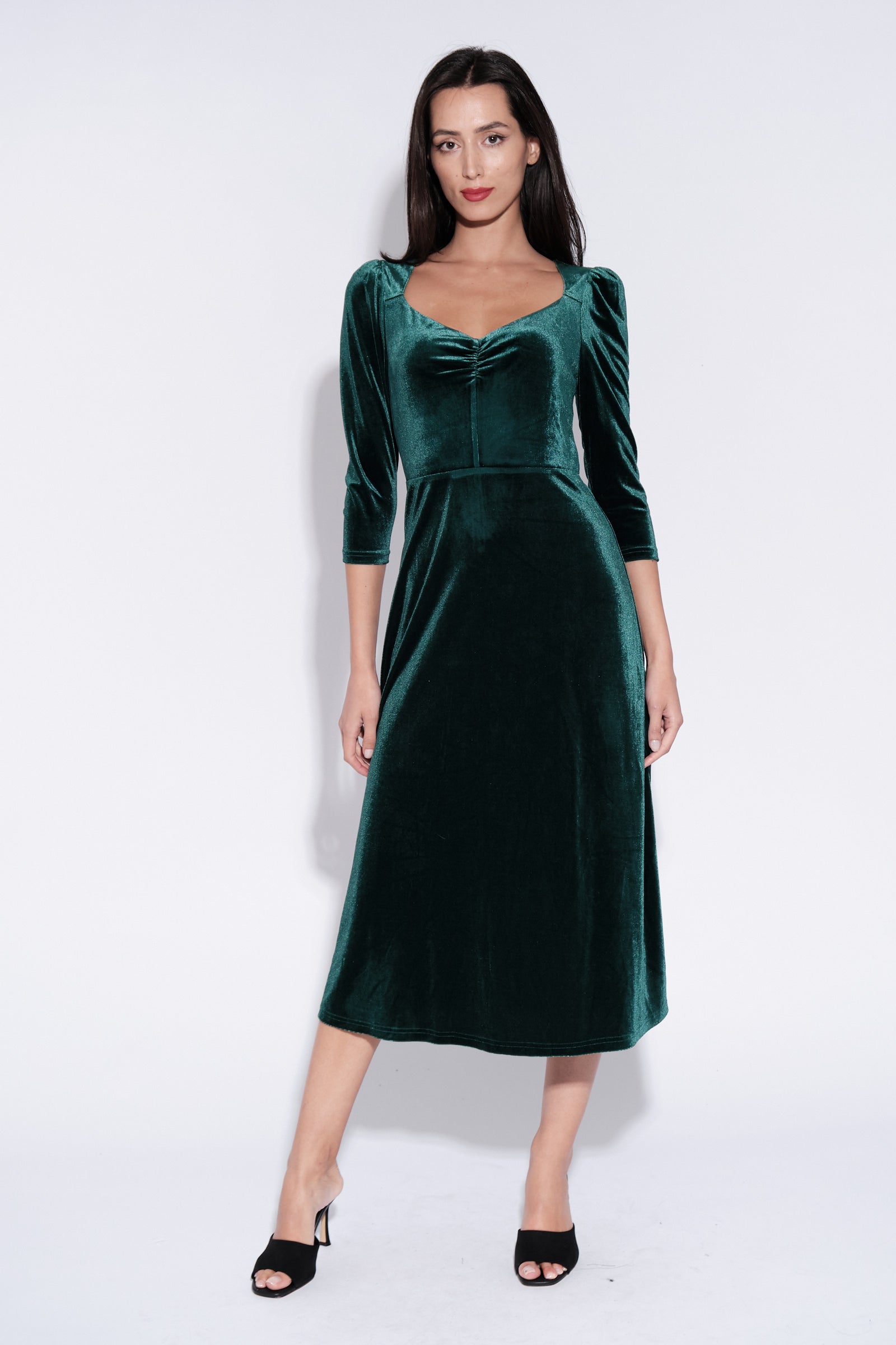 Ambrose Velvet Midi Dress in Green Louche Ambrose Velvet Midi Dress in Green Louche